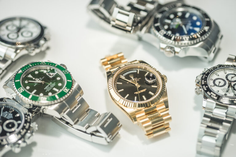 grande praire, canada july 17, 2017: collection of luxury rolex watches on a display